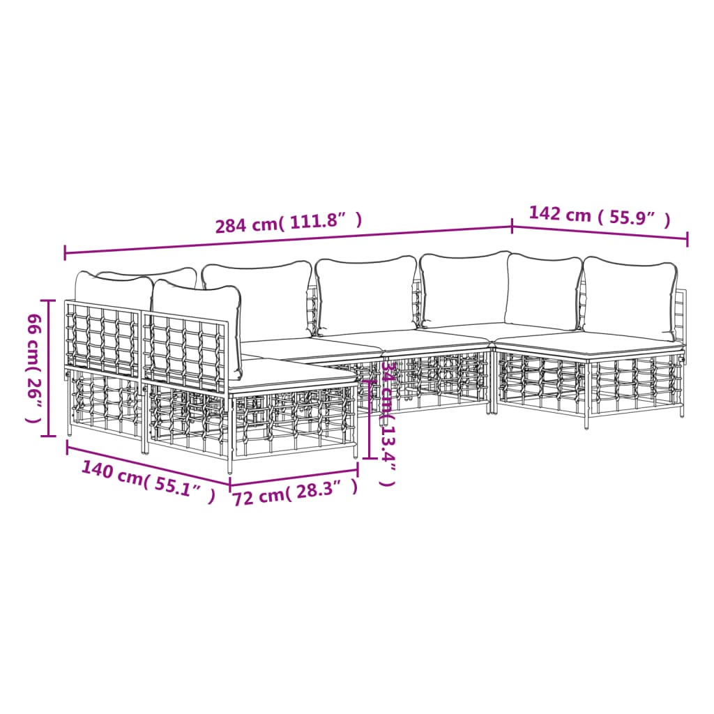 6-delige Loungeset met kussens poly rattan antracietkleurig is nu te koop bij PeponiXL, paradijselijk wonen!