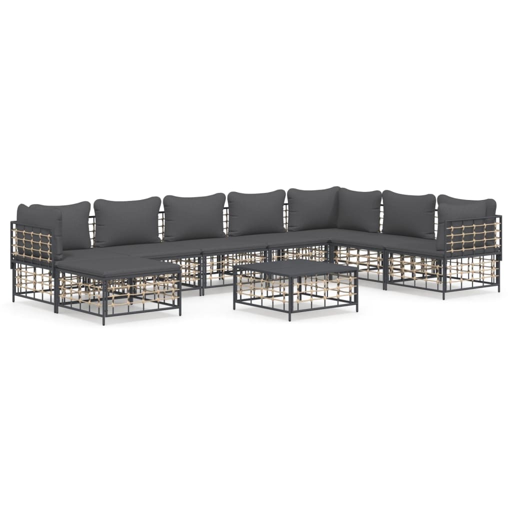 9-delige Loungeset met kussens poly rattan antracietkleurig is nu te koop bij PeponiXL, paradijselijk wonen!