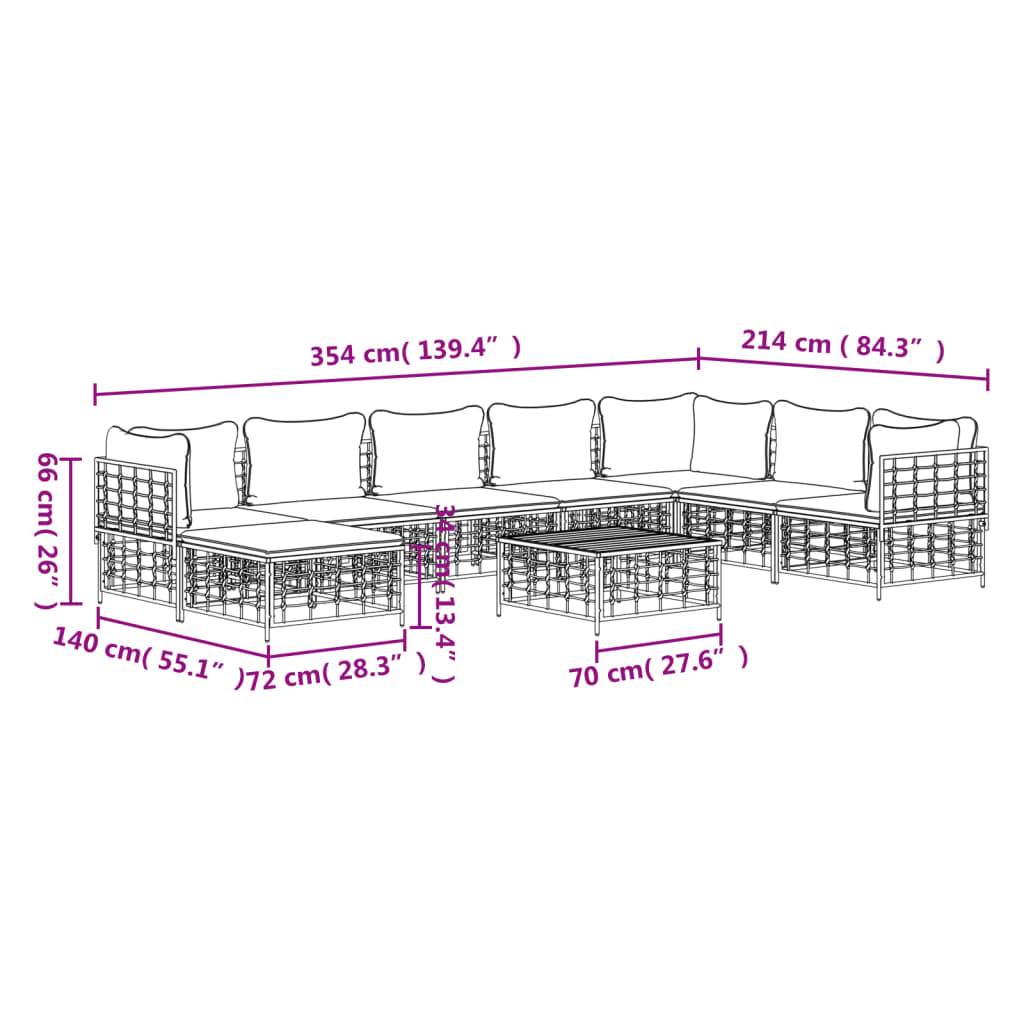 9-delige Loungeset met kussens poly rattan antracietkleurig is nu te koop bij PeponiXL, paradijselijk wonen!
