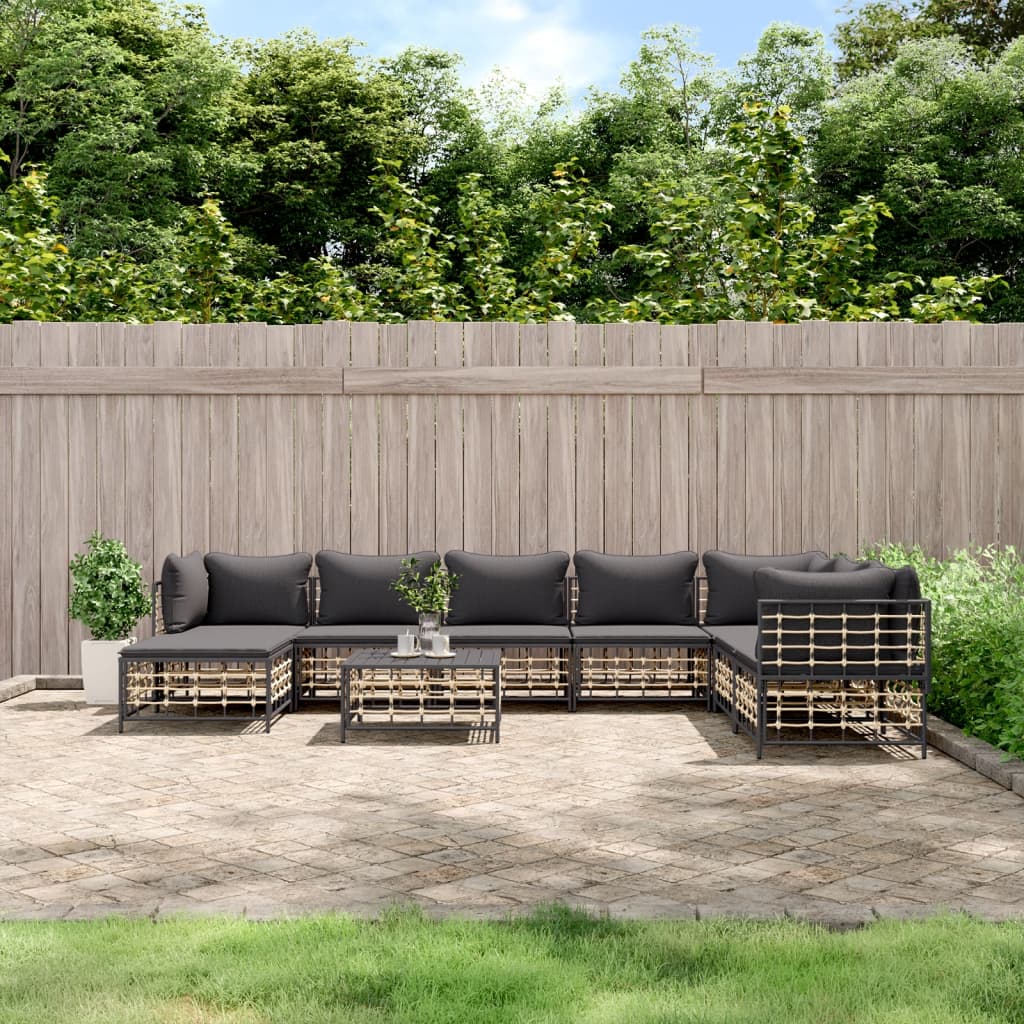 9-delige Loungeset met kussens poly rattan antracietkleurig is nu te koop bij PeponiXL, paradijselijk wonen!