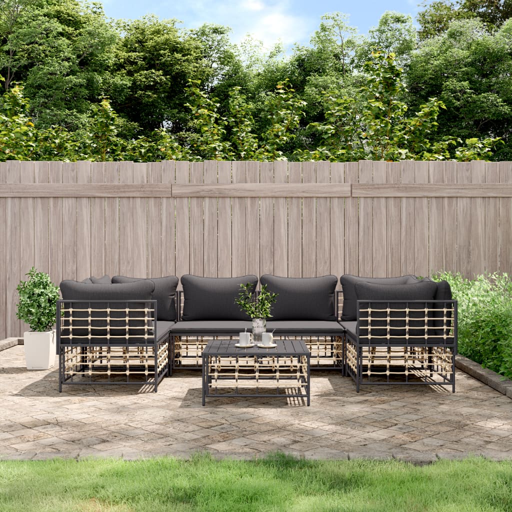 7-delige Loungeset met kussens poly rattan antracietkleurig is nu te koop bij PeponiXL, paradijselijk wonen!