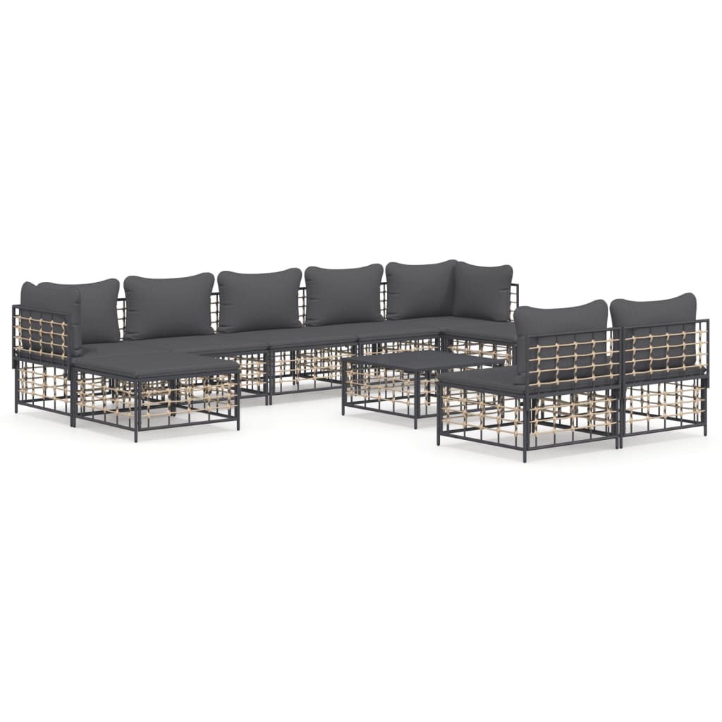 10-delige Loungeset met kussens poly rattan antracietkleurig is nu te koop bij PeponiXL, paradijselijk wonen!