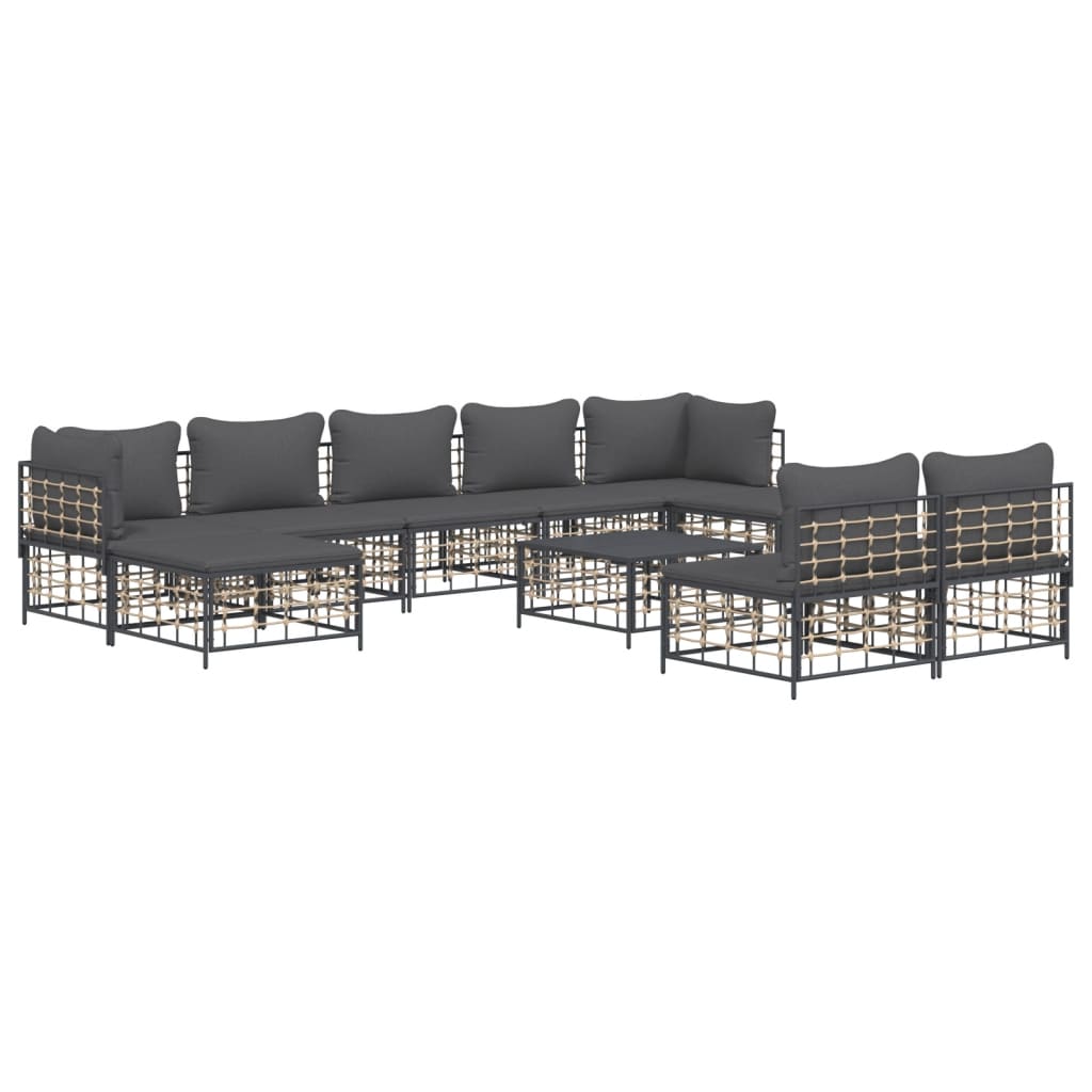 10-delige Loungeset met kussens poly rattan antracietkleurig is nu te koop bij PeponiXL, paradijselijk wonen!