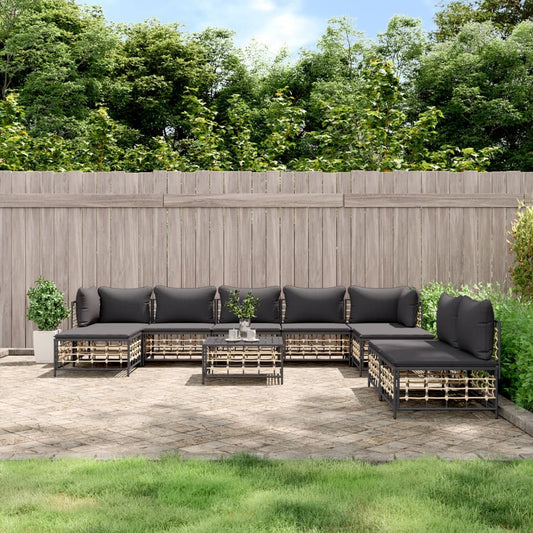 10-delige Loungeset met kussens poly rattan antracietkleurig is nu te koop bij PeponiXL, paradijselijk wonen!