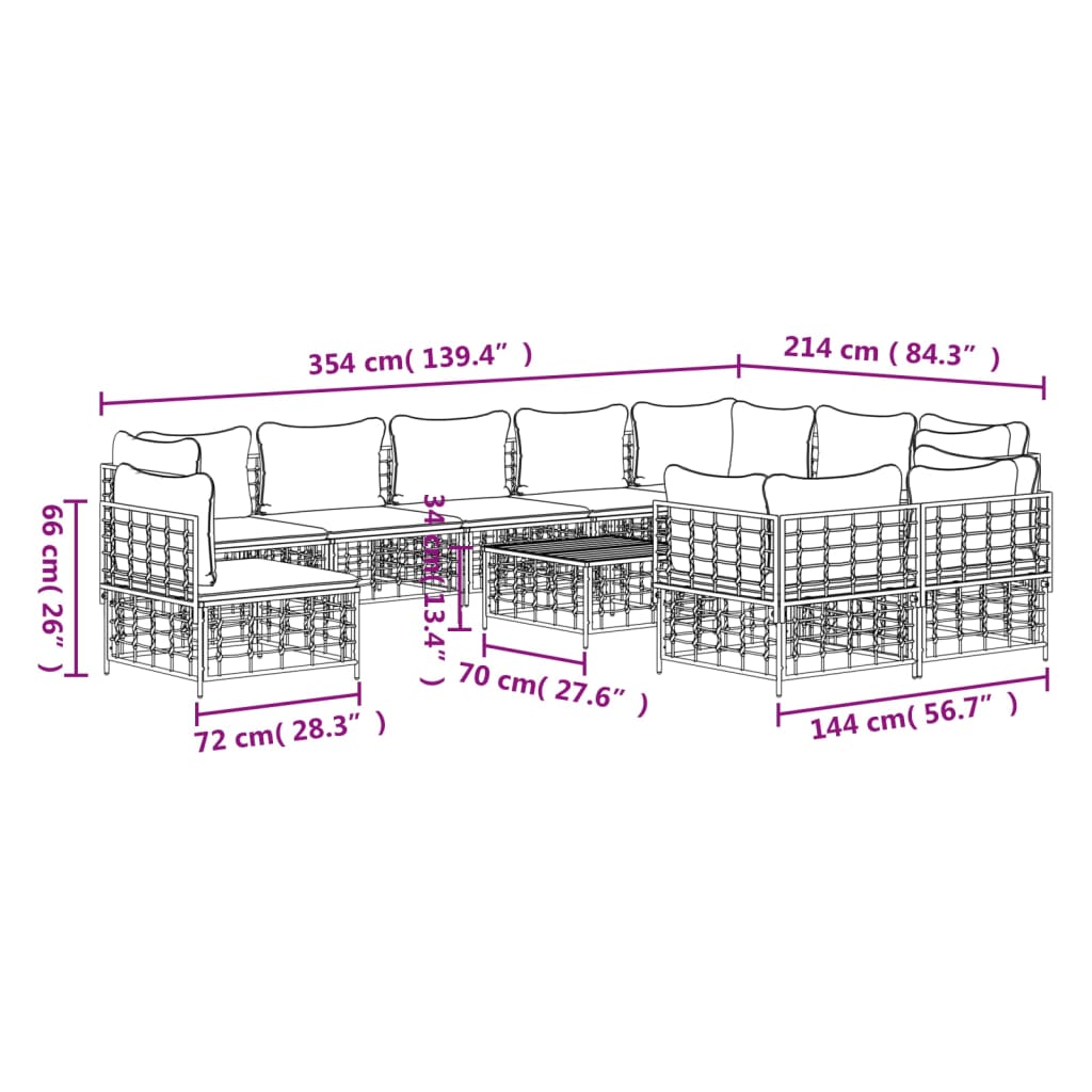 11-delige Loungeset met kussens poly rattan antracietkleurig is nu te koop bij PeponiXL, paradijselijk wonen!