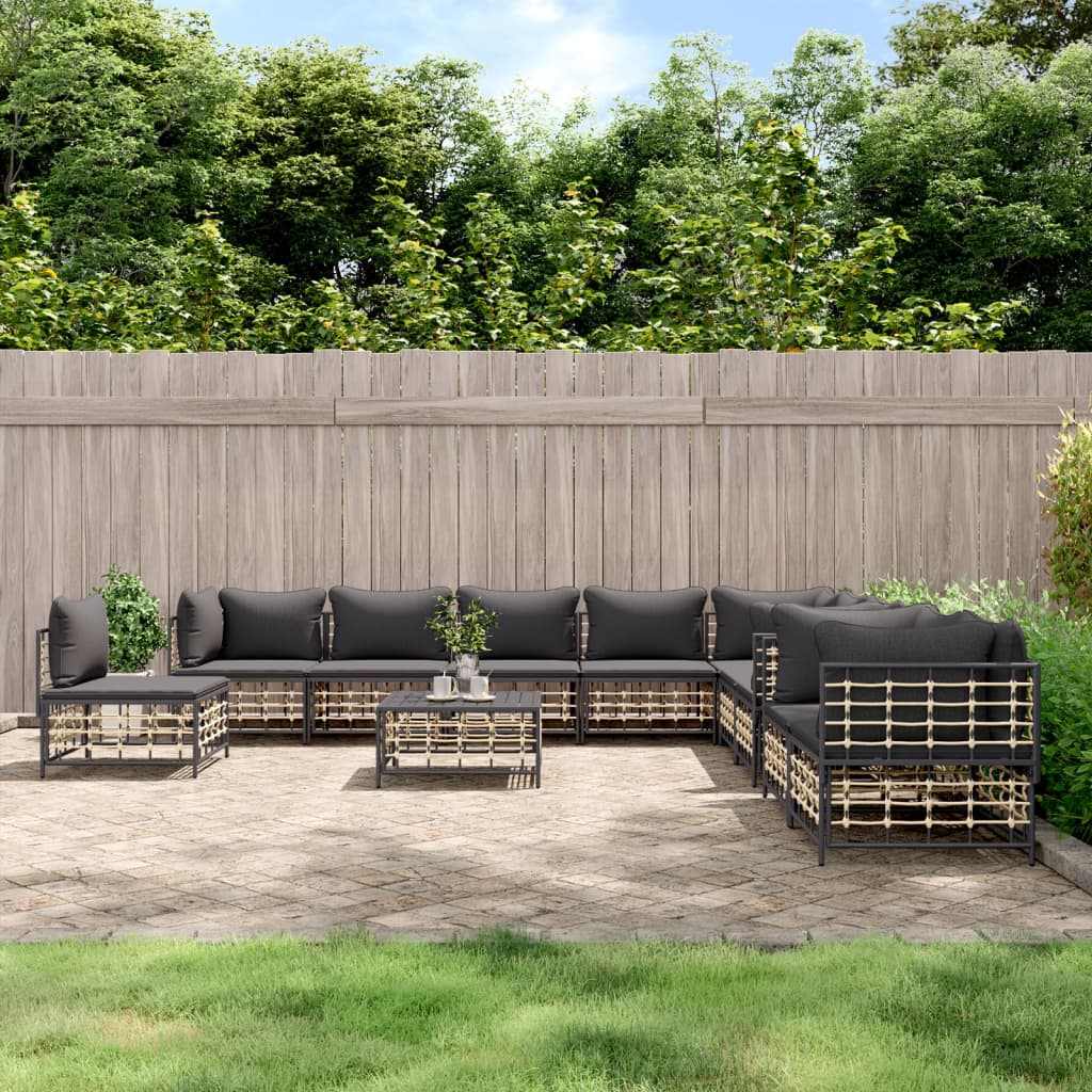 11-delige Loungeset met kussens poly rattan antracietkleurig is nu te koop bij PeponiXL, paradijselijk wonen!