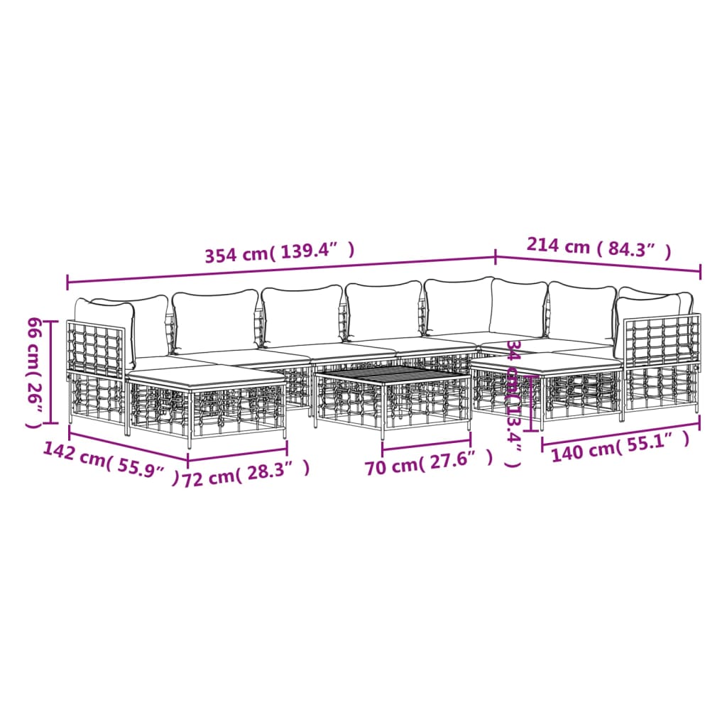 10-delige Loungeset met kussens poly rattan antracietkleurig is nu te koop bij PeponiXL, paradijselijk wonen!