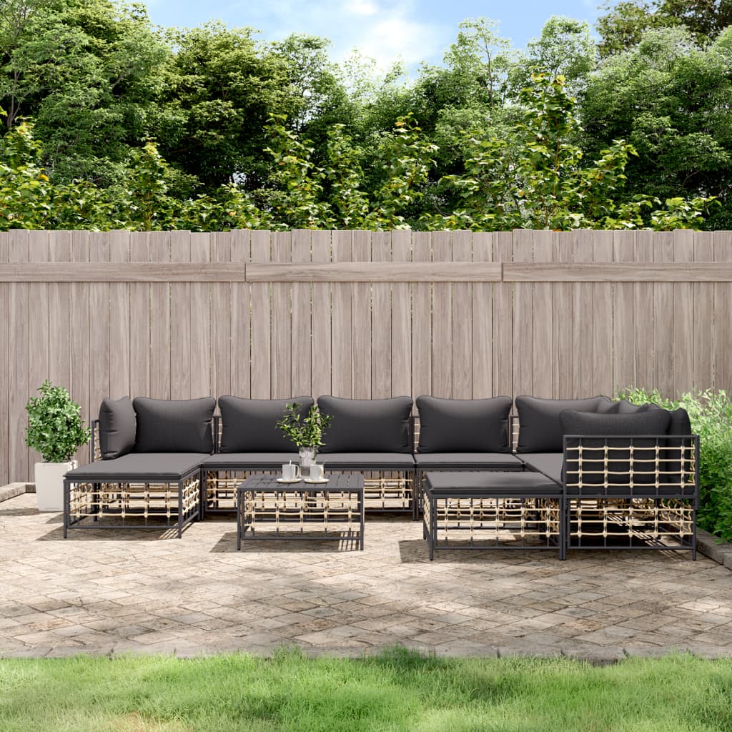10-delige Loungeset met kussens poly rattan antracietkleurig is nu te koop bij PeponiXL, paradijselijk wonen!