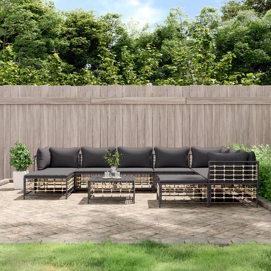 10-delige Loungeset met kussens poly rattan antracietkleurig is nu te koop bij PeponiXL, paradijselijk wonen!