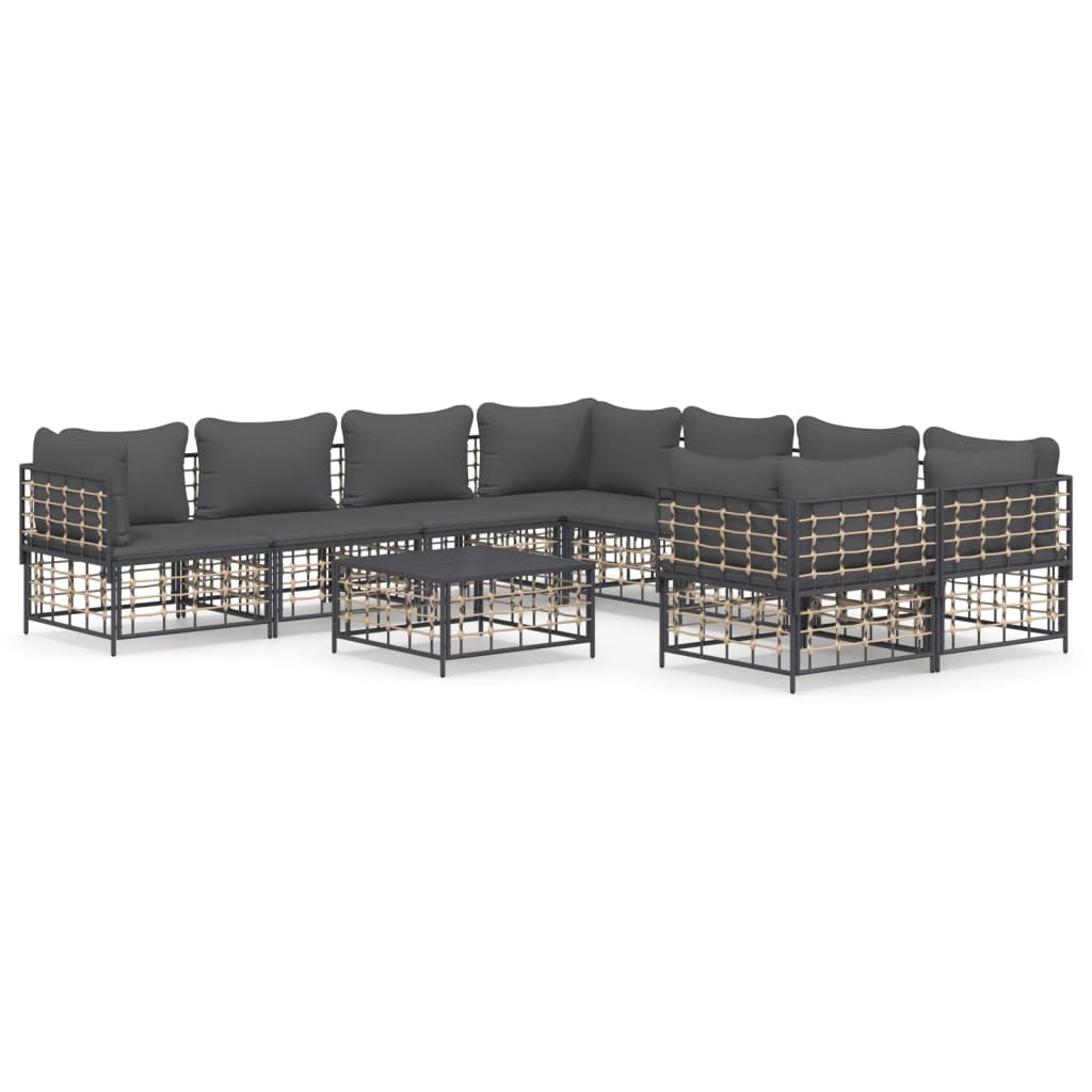 9-delige Loungeset met kussens poly rattan antracietkleurig is nu te koop bij PeponiXL, paradijselijk wonen!