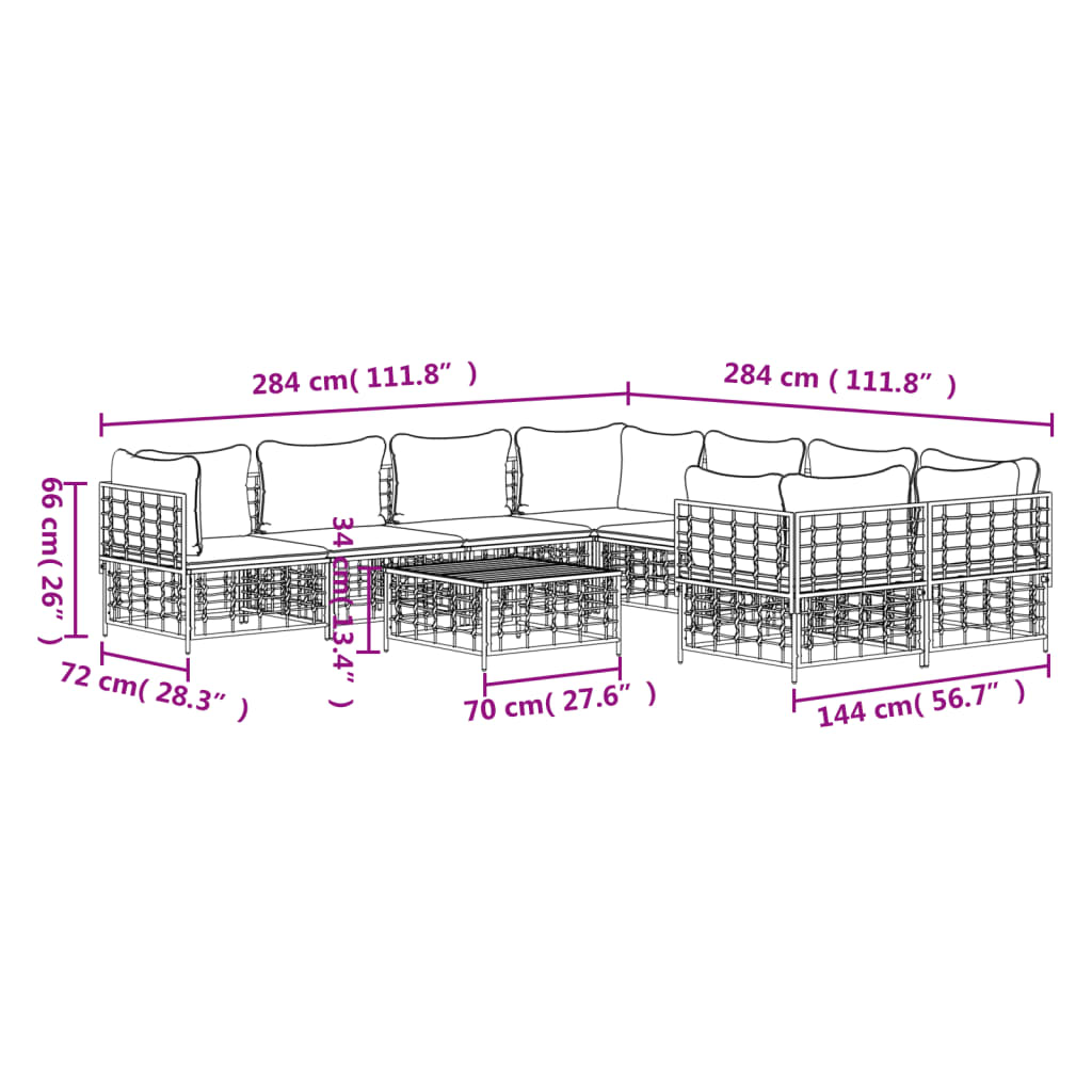 9-delige Loungeset met kussens poly rattan antracietkleurig is nu te koop bij PeponiXL, paradijselijk wonen!