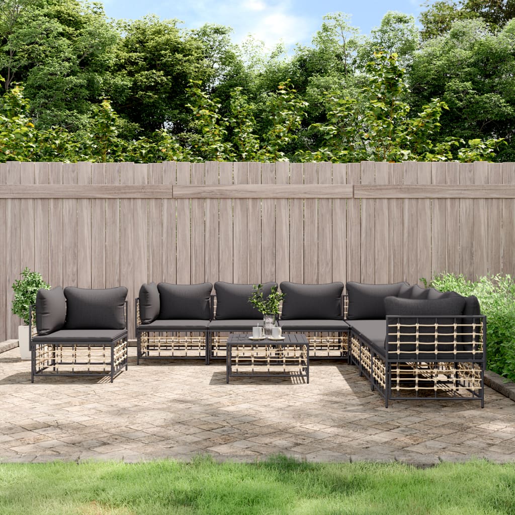 9-delige Loungeset met kussens poly rattan antracietkleurig is nu te koop bij PeponiXL, paradijselijk wonen!