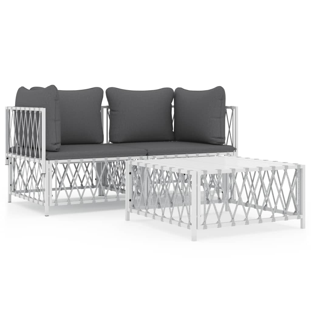 3-delige Loungeset met kussens staal wit is nu te koop bij PeponiXL, paradijselijk wonen!