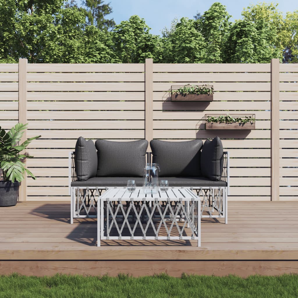 3-delige Loungeset met kussens staal wit is nu te koop bij PeponiXL, paradijselijk wonen!