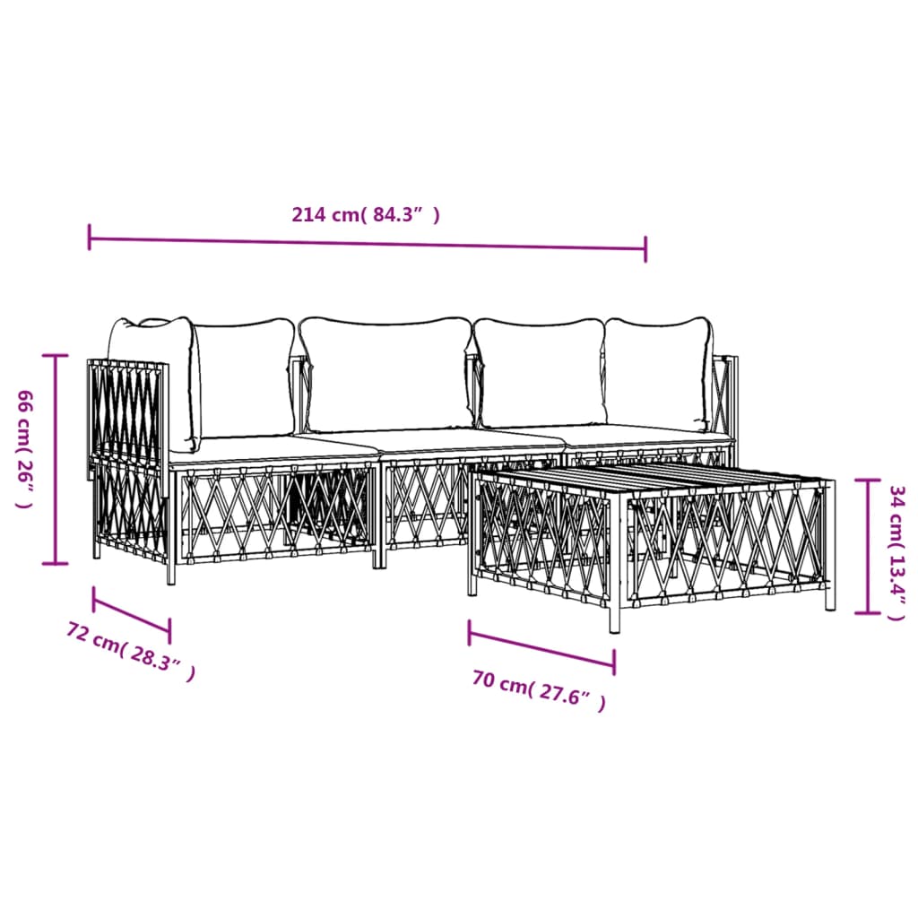 4-delige Loungeset met kussens staal wit is nu te koop bij PeponiXL, paradijselijk wonen!