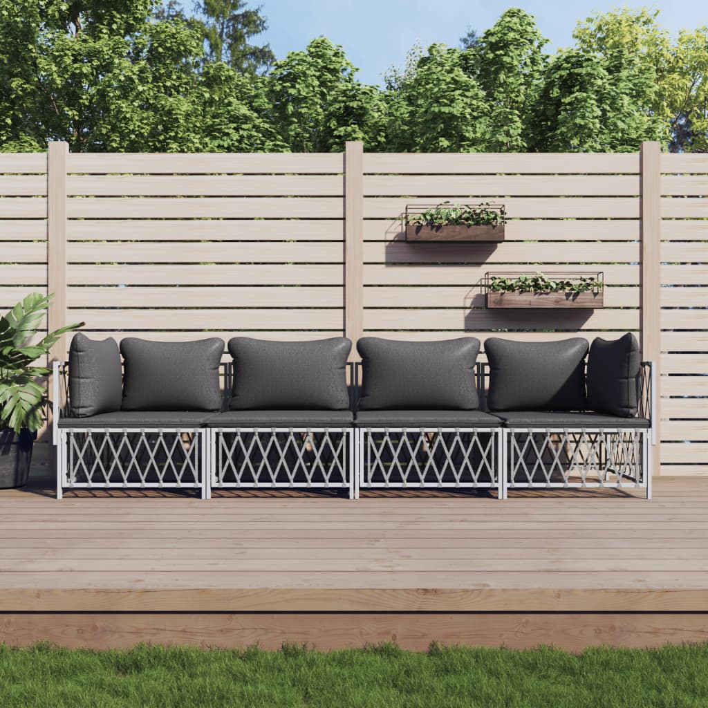 4-delige Loungeset met kussens staal wit is nu te koop bij PeponiXL, paradijselijk wonen!