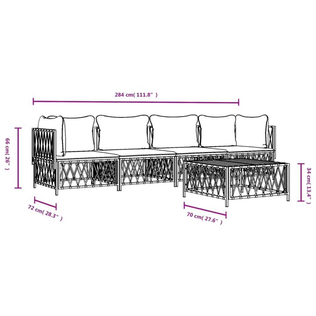 5-delige Loungeset met kussens staal wit is nu te koop bij PeponiXL, paradijselijk wonen!