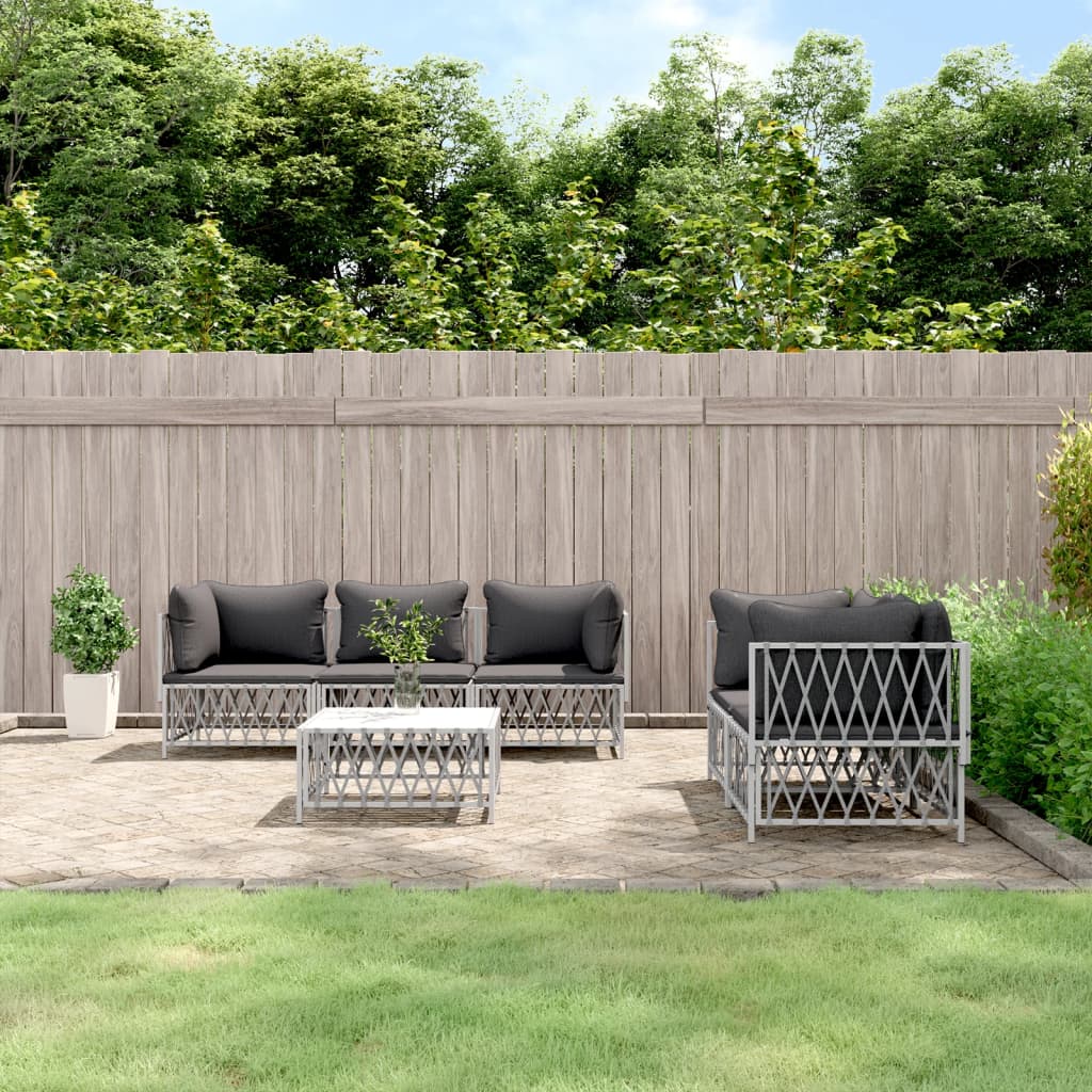 6-delige Loungeset met kussens staal wit is nu te koop bij PeponiXL, paradijselijk wonen!