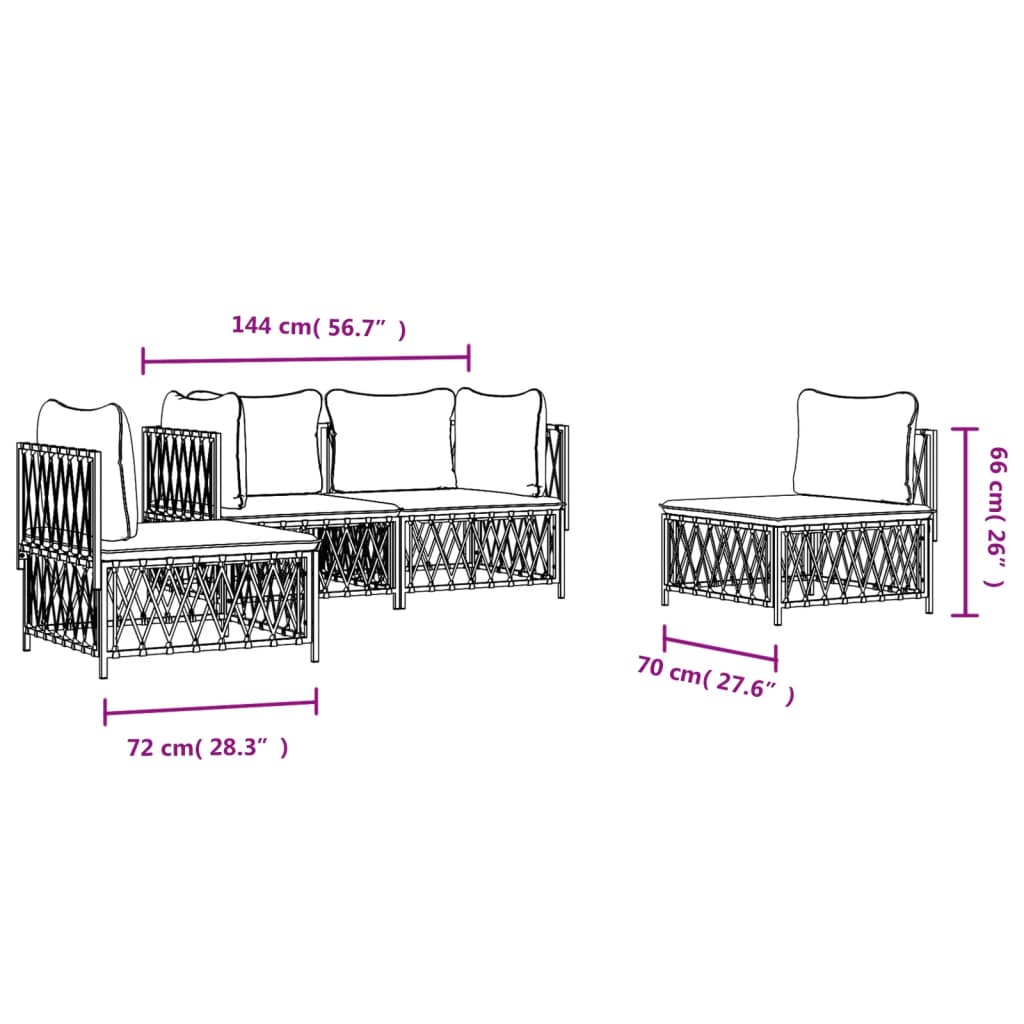4-delige Loungeset met kussens staal wit is nu te koop bij PeponiXL, paradijselijk wonen!