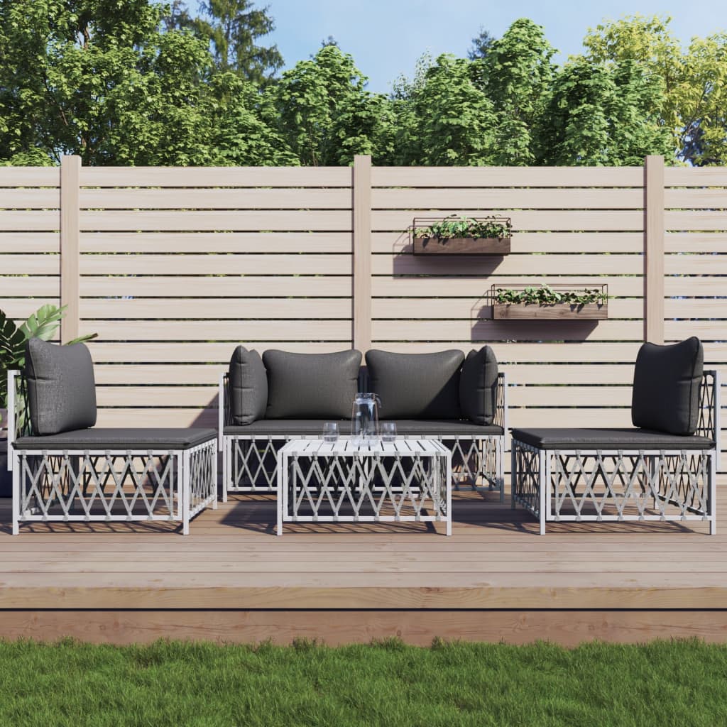 5-delige Loungeset met kussens staal wit is nu te koop bij PeponiXL, paradijselijk wonen!