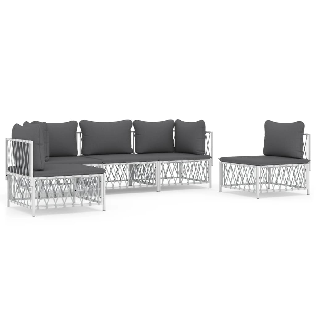 5-delige Loungeset met kussens staal wit is nu te koop bij PeponiXL, paradijselijk wonen!