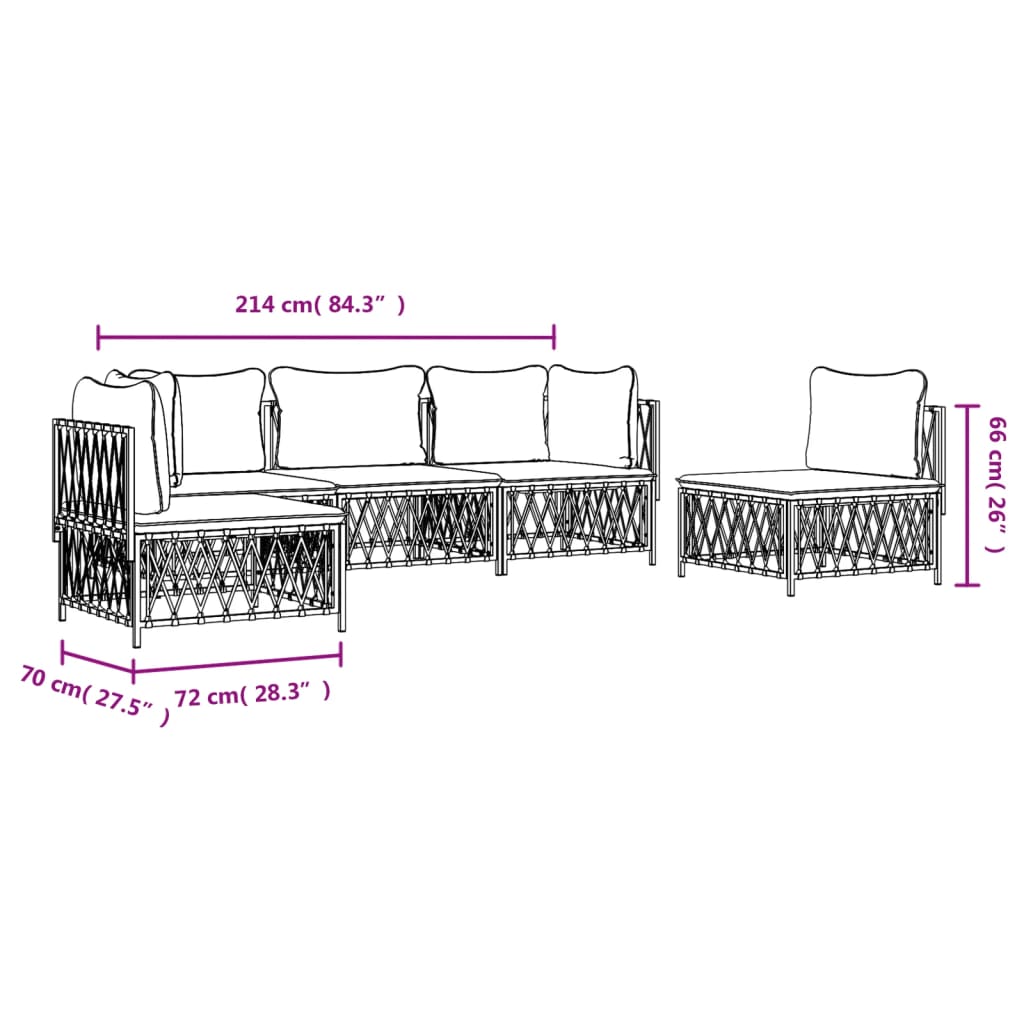 5-delige Loungeset met kussens staal wit is nu te koop bij PeponiXL, paradijselijk wonen!
