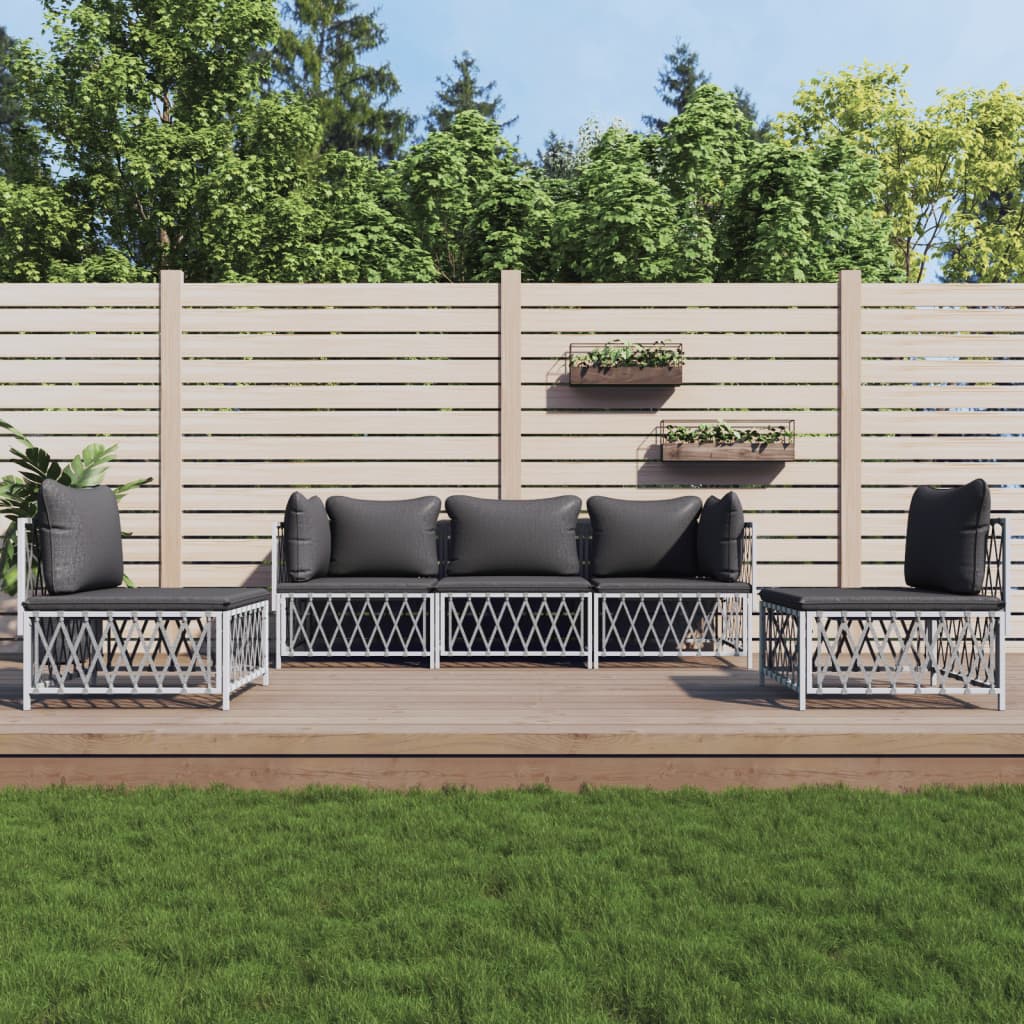 5-delige Loungeset met kussens staal wit is nu te koop bij PeponiXL, paradijselijk wonen!