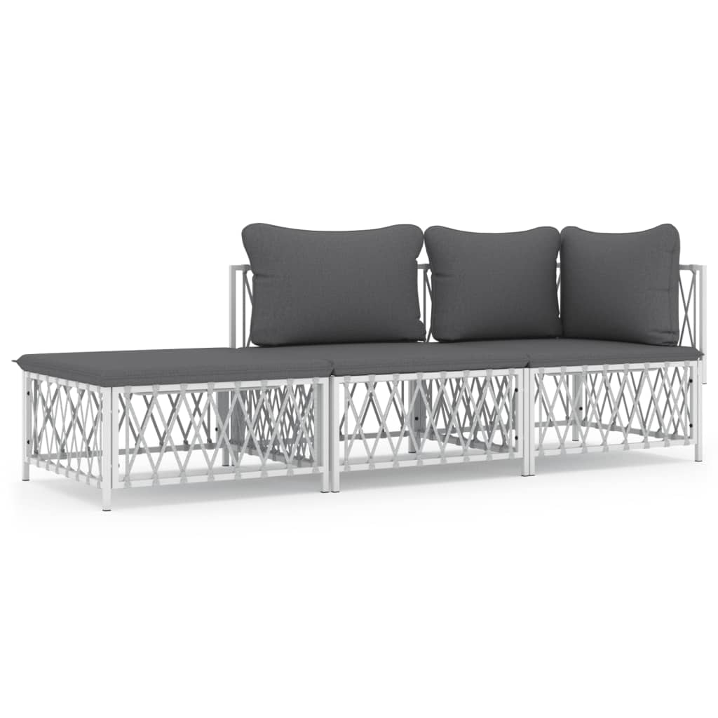 3-delige Loungeset met kussens staal wit is nu te koop bij PeponiXL, paradijselijk wonen!