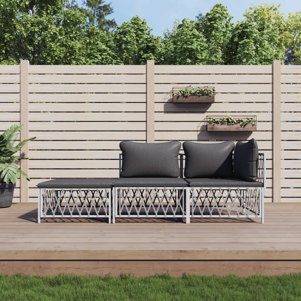 3-delige Loungeset met kussens staal wit is nu te koop bij PeponiXL, paradijselijk wonen!