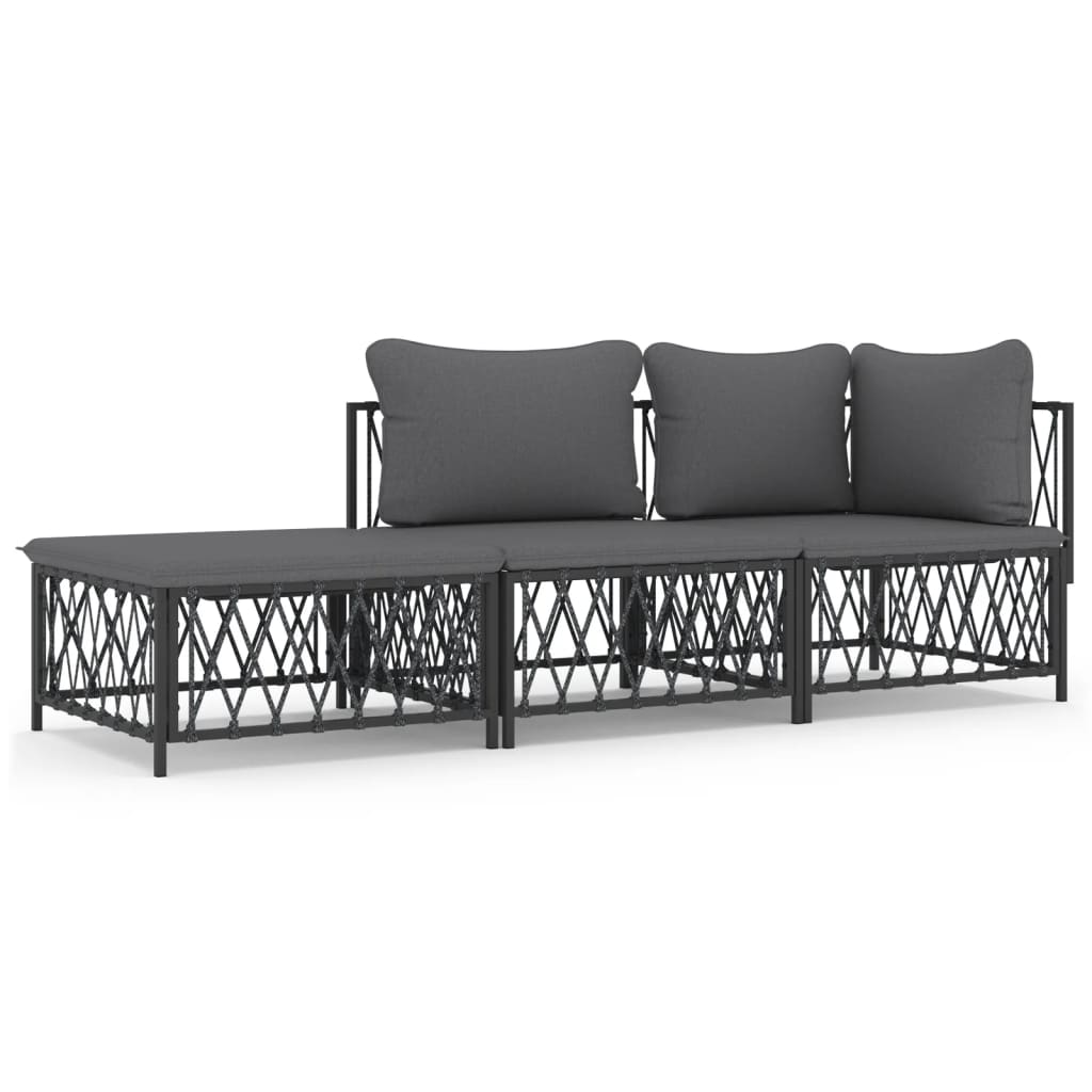 3-delige Loungeset met kussens staal antracietkleurig is nu te koop bij PeponiXL, paradijselijk wonen!