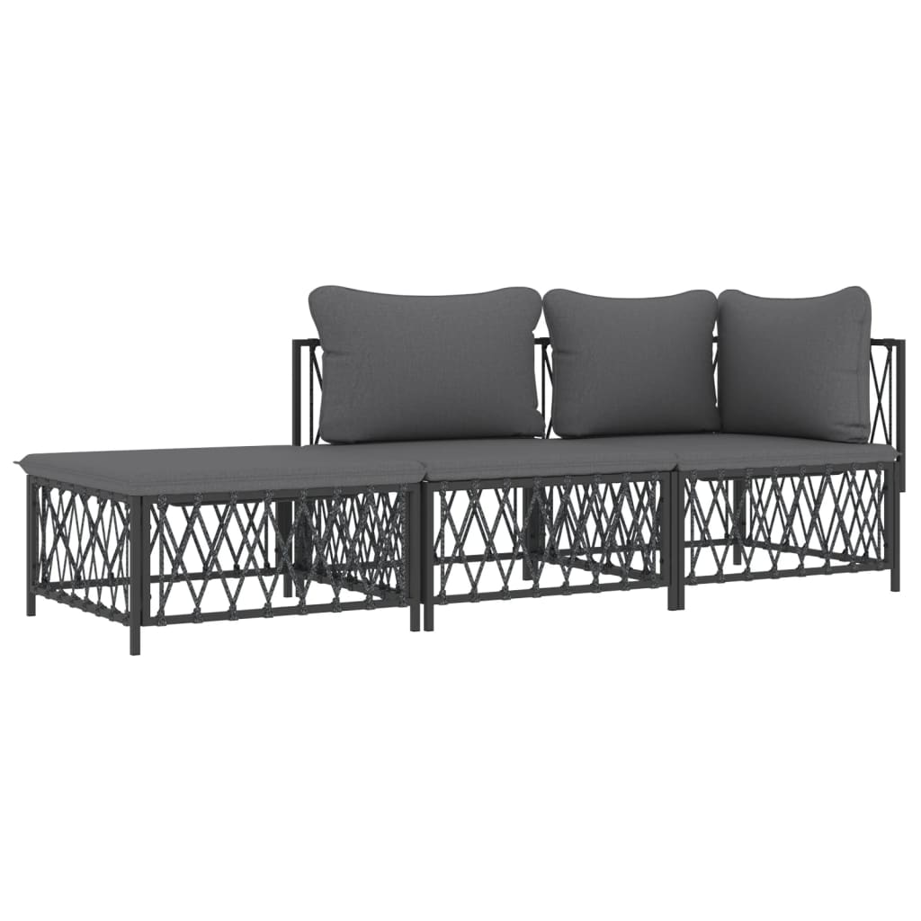 3-delige Loungeset met kussens staal antracietkleurig is nu te koop bij PeponiXL, paradijselijk wonen!