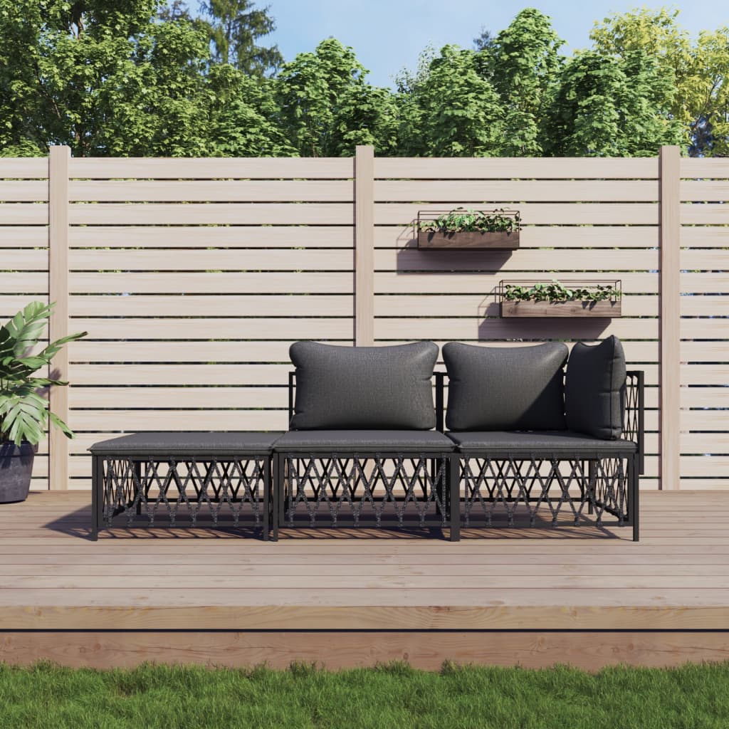 3-delige Loungeset met kussens staal antracietkleurig is nu te koop bij PeponiXL, paradijselijk wonen!