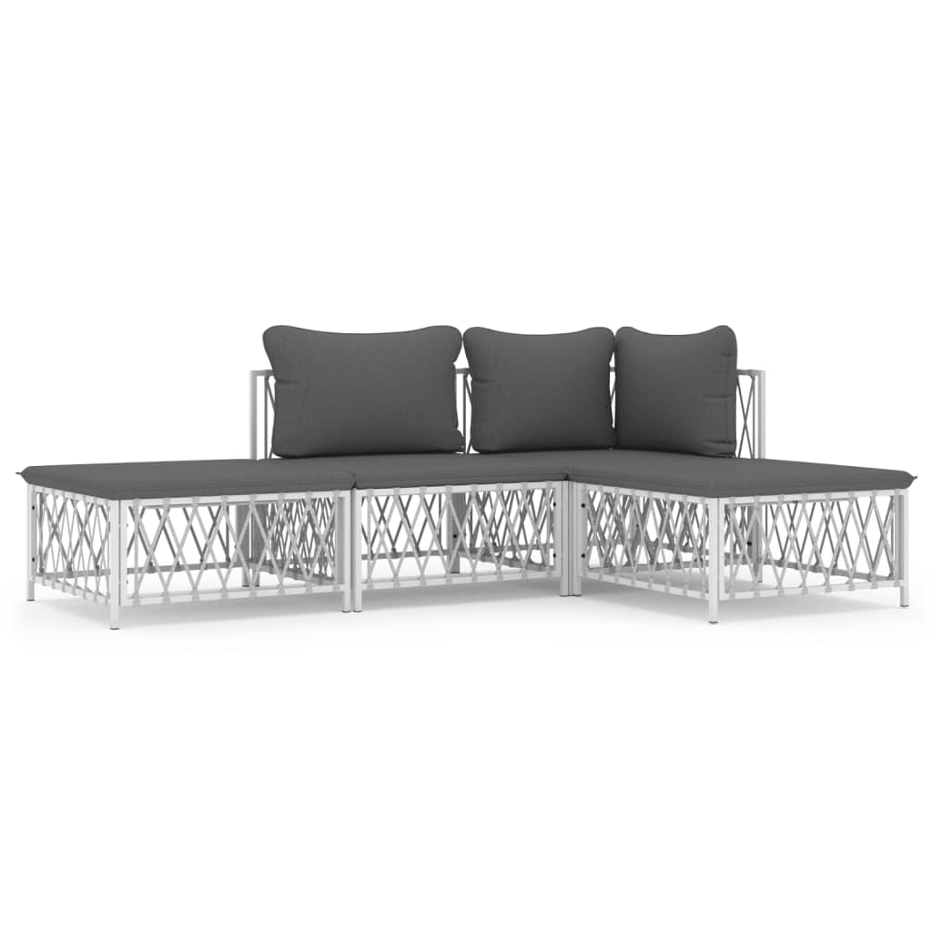4-delige Loungeset met kussens staal wit is nu te koop bij PeponiXL, paradijselijk wonen!