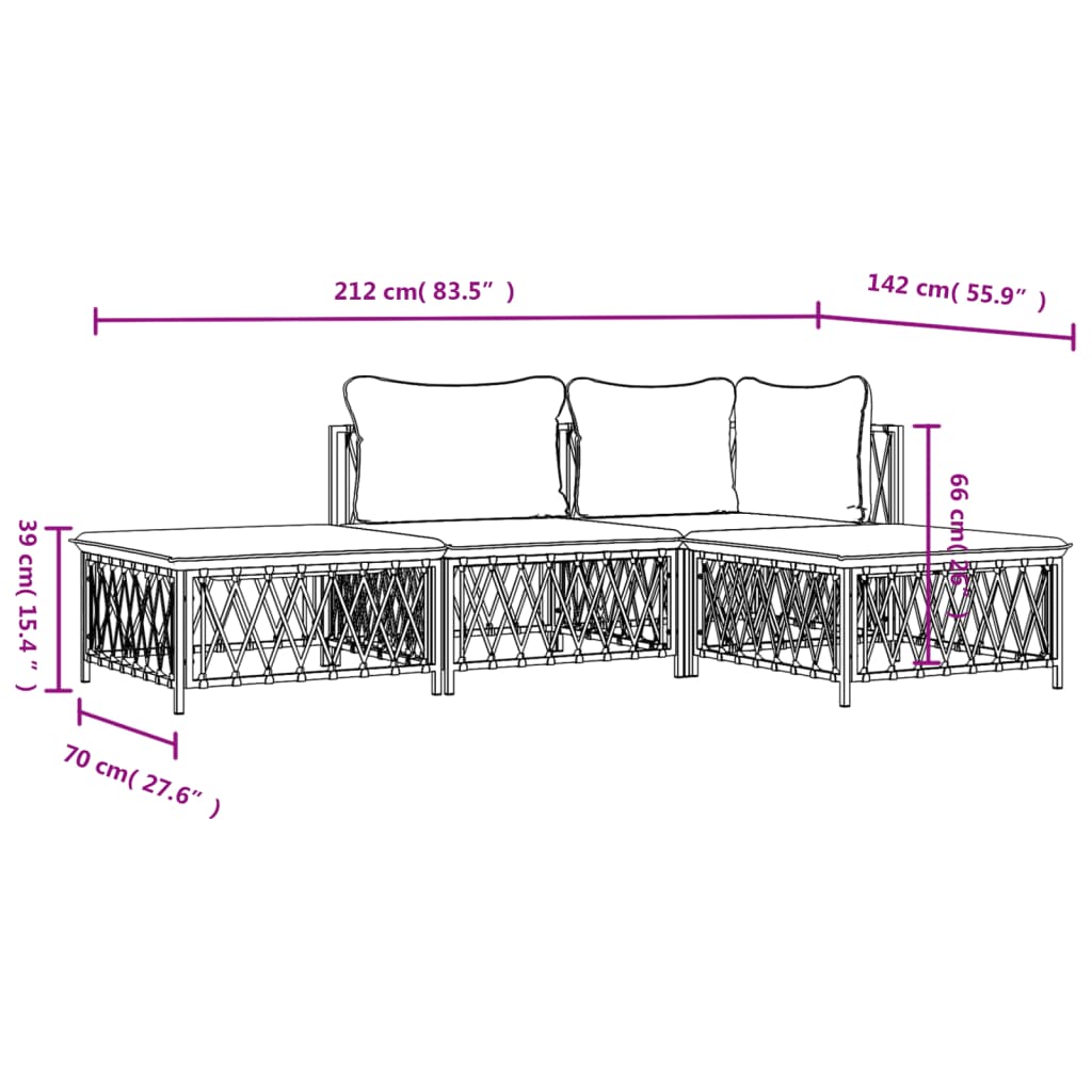 4-delige Loungeset met kussens staal wit is nu te koop bij PeponiXL, paradijselijk wonen!