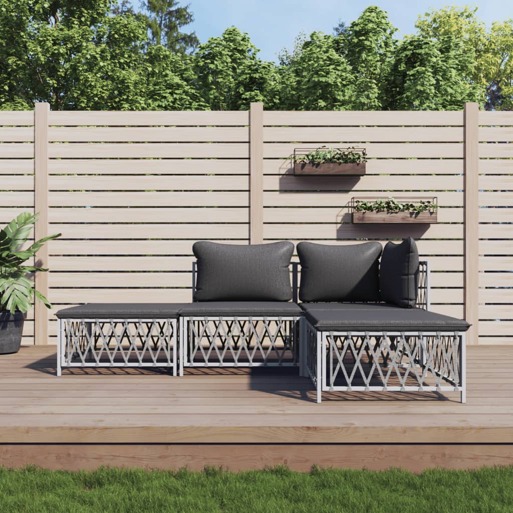 4-delige Loungeset met kussens staal wit is nu te koop bij PeponiXL, paradijselijk wonen!