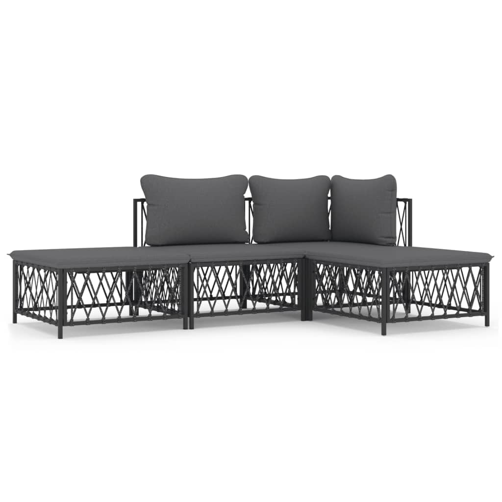 4-delige Loungeset met kussens staal antracietkleurig is nu te koop bij PeponiXL, paradijselijk wonen!