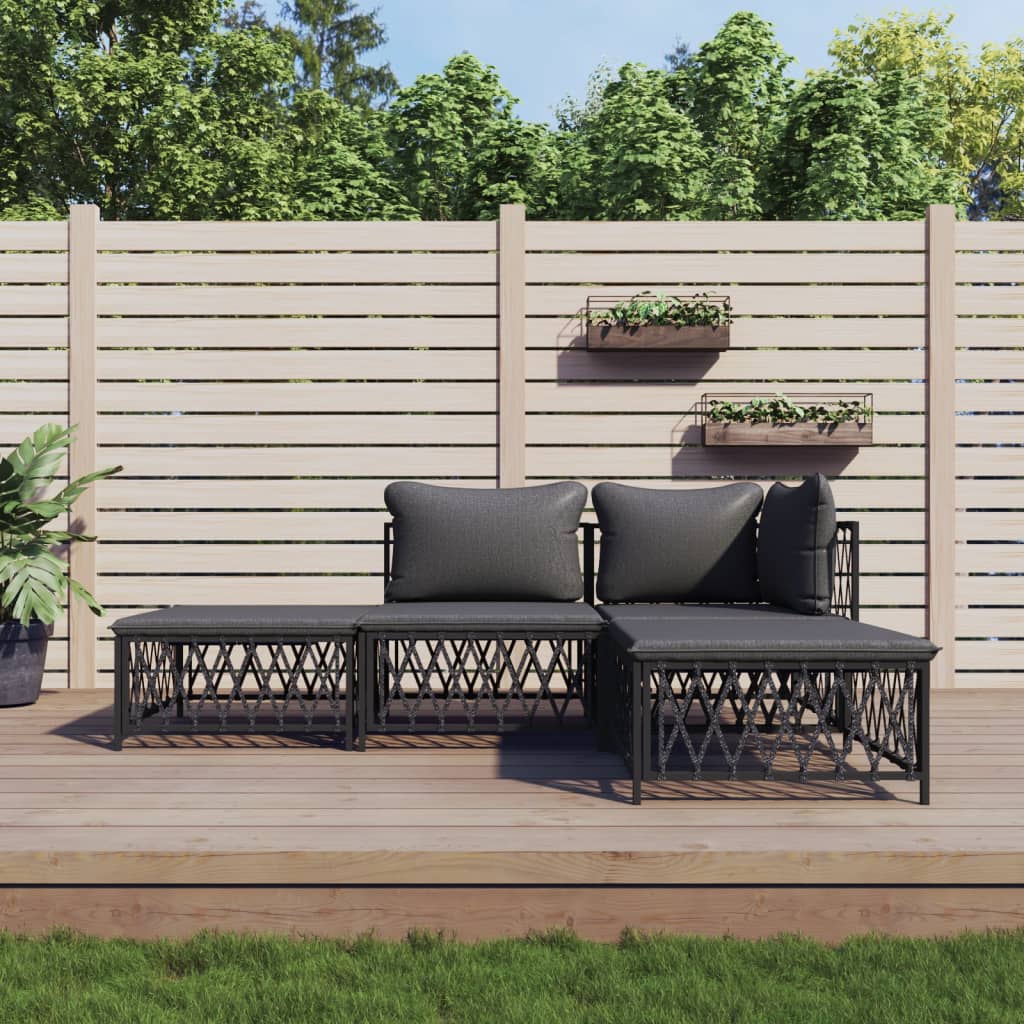4-delige Loungeset met kussens staal antracietkleurig is nu te koop bij PeponiXL, paradijselijk wonen!