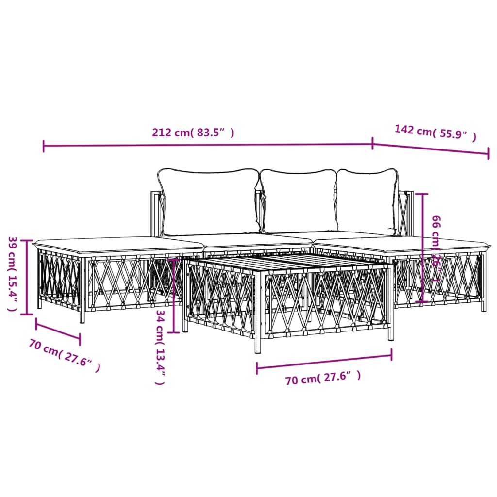 5-delige Loungeset met kussens staal wit is nu te koop bij PeponiXL, paradijselijk wonen!
