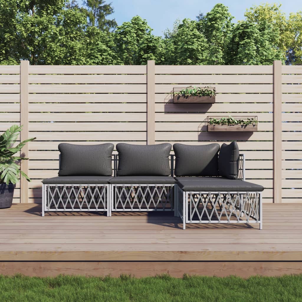 4-delige Loungeset met kussens staal wit is nu te koop bij PeponiXL, paradijselijk wonen!