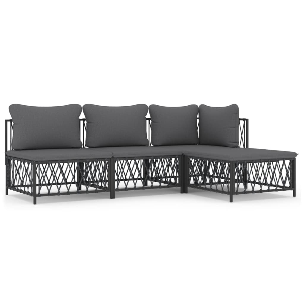 4-delige Loungeset met kussens staal antracietkleurig is nu te koop bij PeponiXL, paradijselijk wonen!