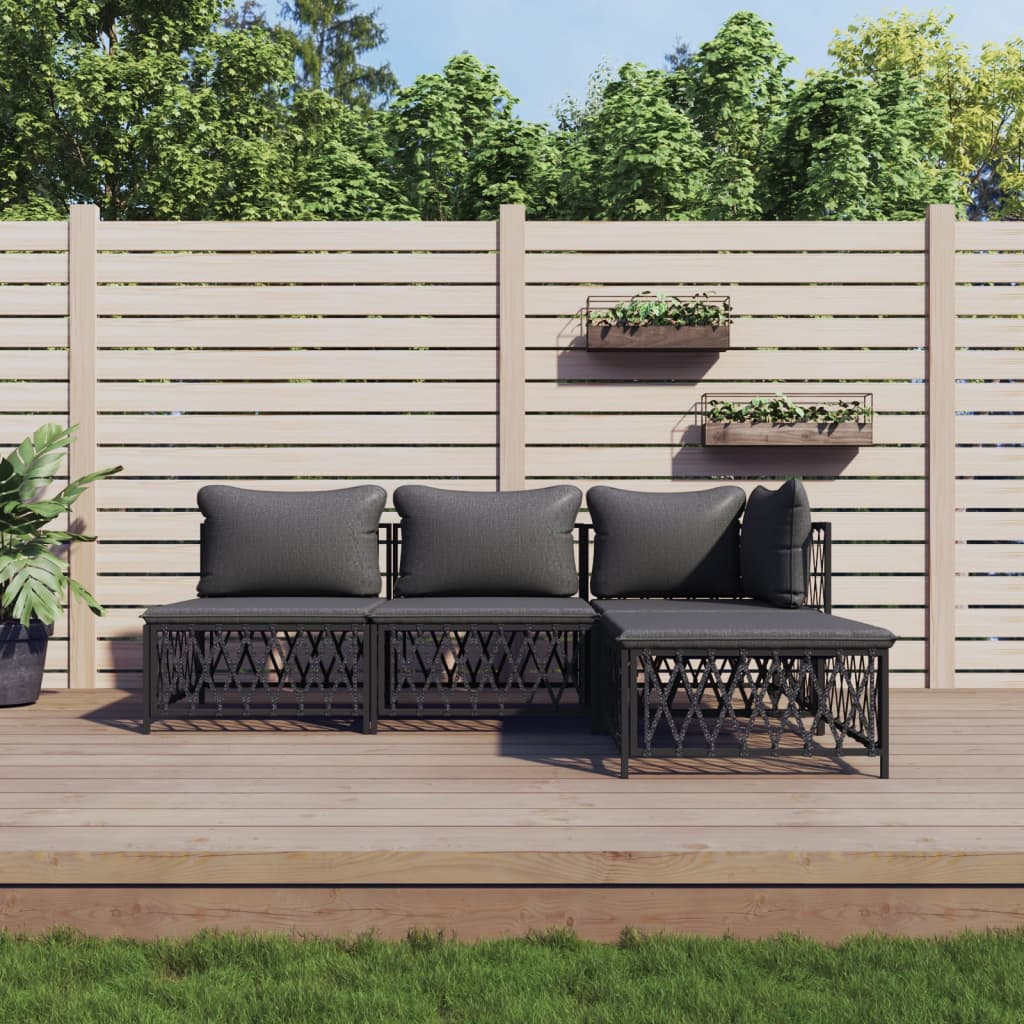 4-delige Loungeset met kussens staal antracietkleurig is nu te koop bij PeponiXL, paradijselijk wonen!