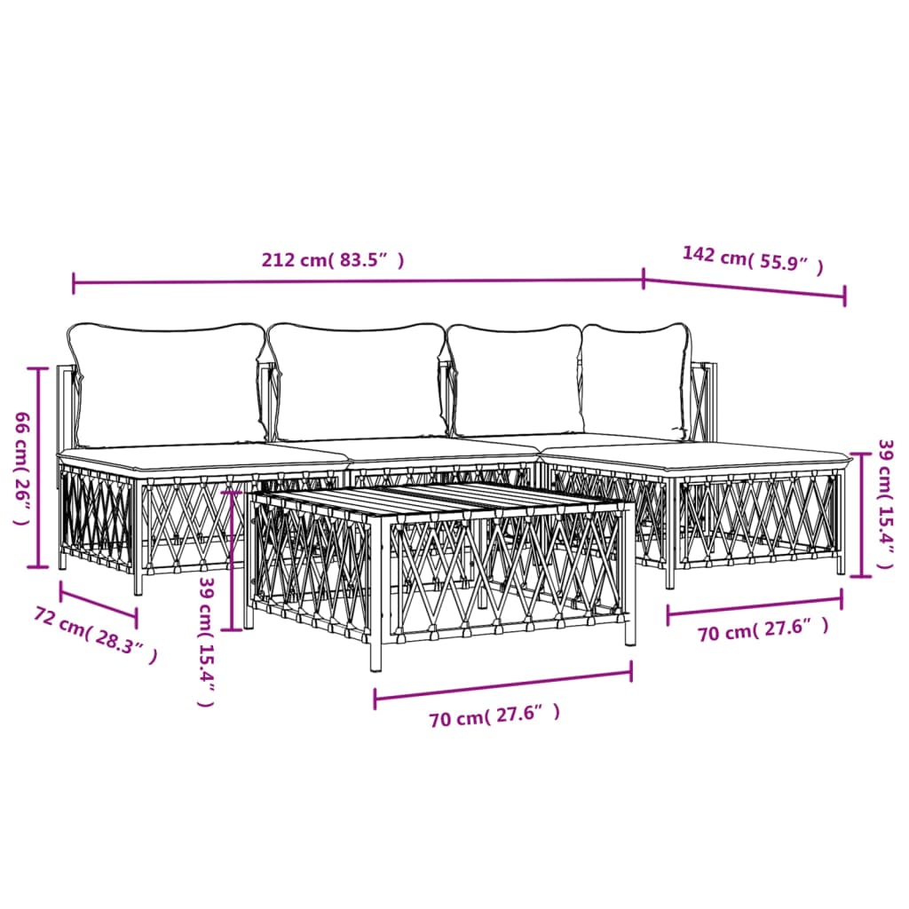 5-delige Loungeset met kussens staal wit is nu te koop bij PeponiXL, paradijselijk wonen!