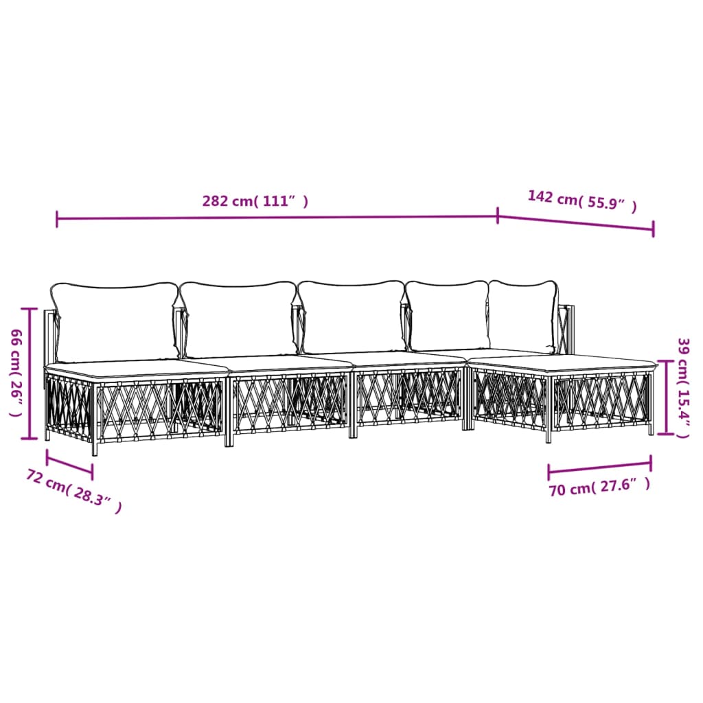5-delige Loungeset met kussens staal wit is nu te koop bij PeponiXL, paradijselijk wonen!