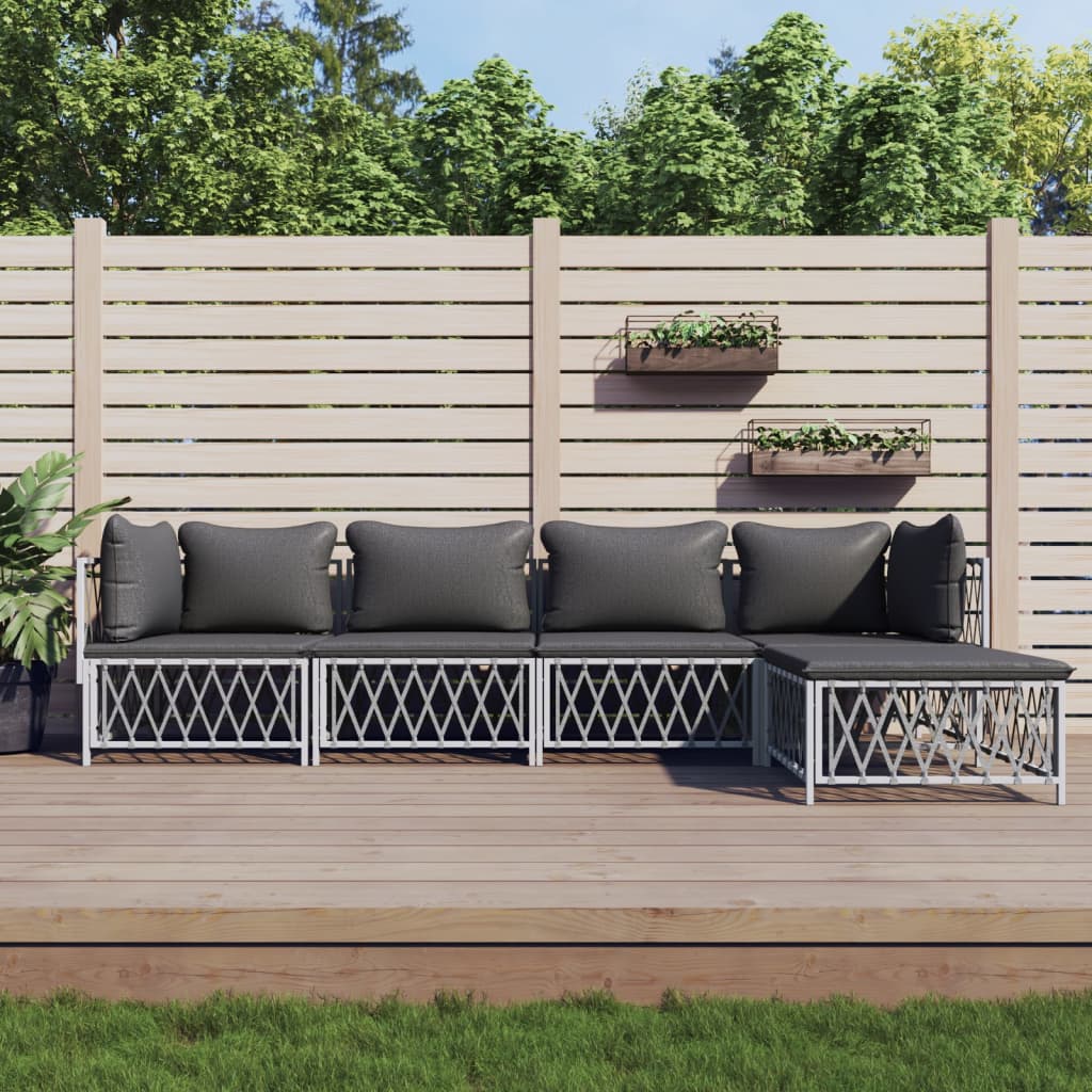 5-delige Loungeset met kussens staal wit is nu te koop bij PeponiXL, paradijselijk wonen!