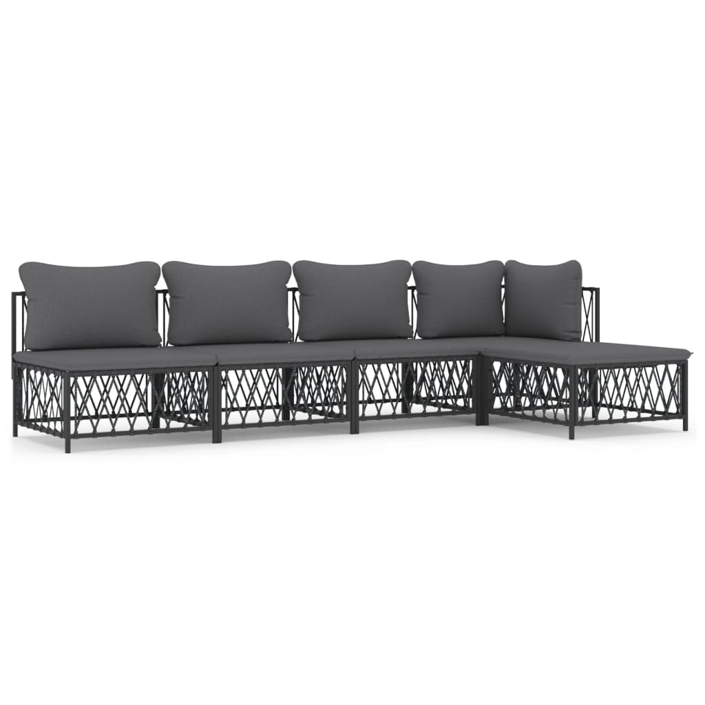 5-delige Loungeset met kussens staal antracietkleurig is nu te koop bij PeponiXL, paradijselijk wonen!