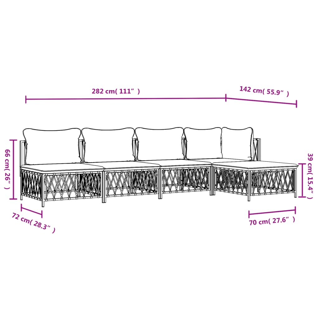 5-delige Loungeset met kussens staal antracietkleurig is nu te koop bij PeponiXL, paradijselijk wonen!
