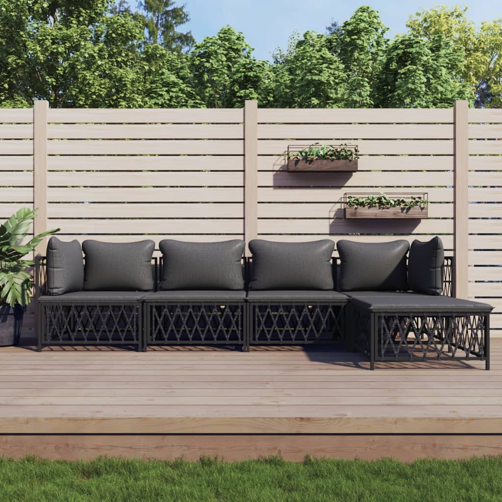 5-delige Loungeset met kussens staal antracietkleurig is nu te koop bij PeponiXL, paradijselijk wonen!
