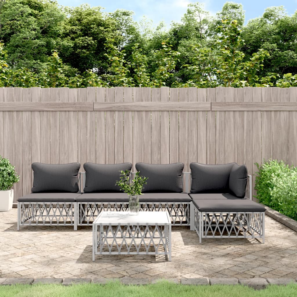 6-delige Loungeset met kussens staal wit is nu te koop bij PeponiXL, paradijselijk wonen!