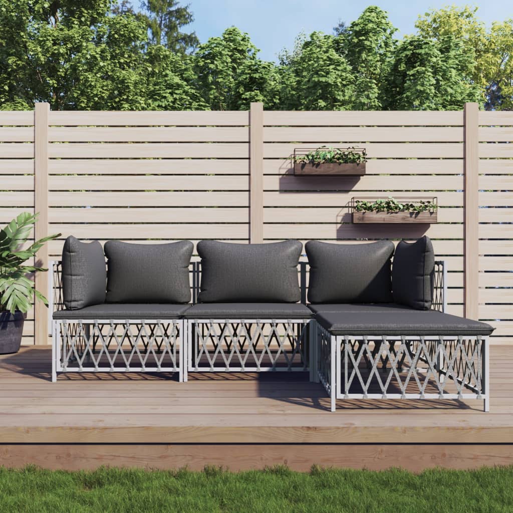 4-delige Loungeset met kussens staal wit is nu te koop bij PeponiXL, paradijselijk wonen!