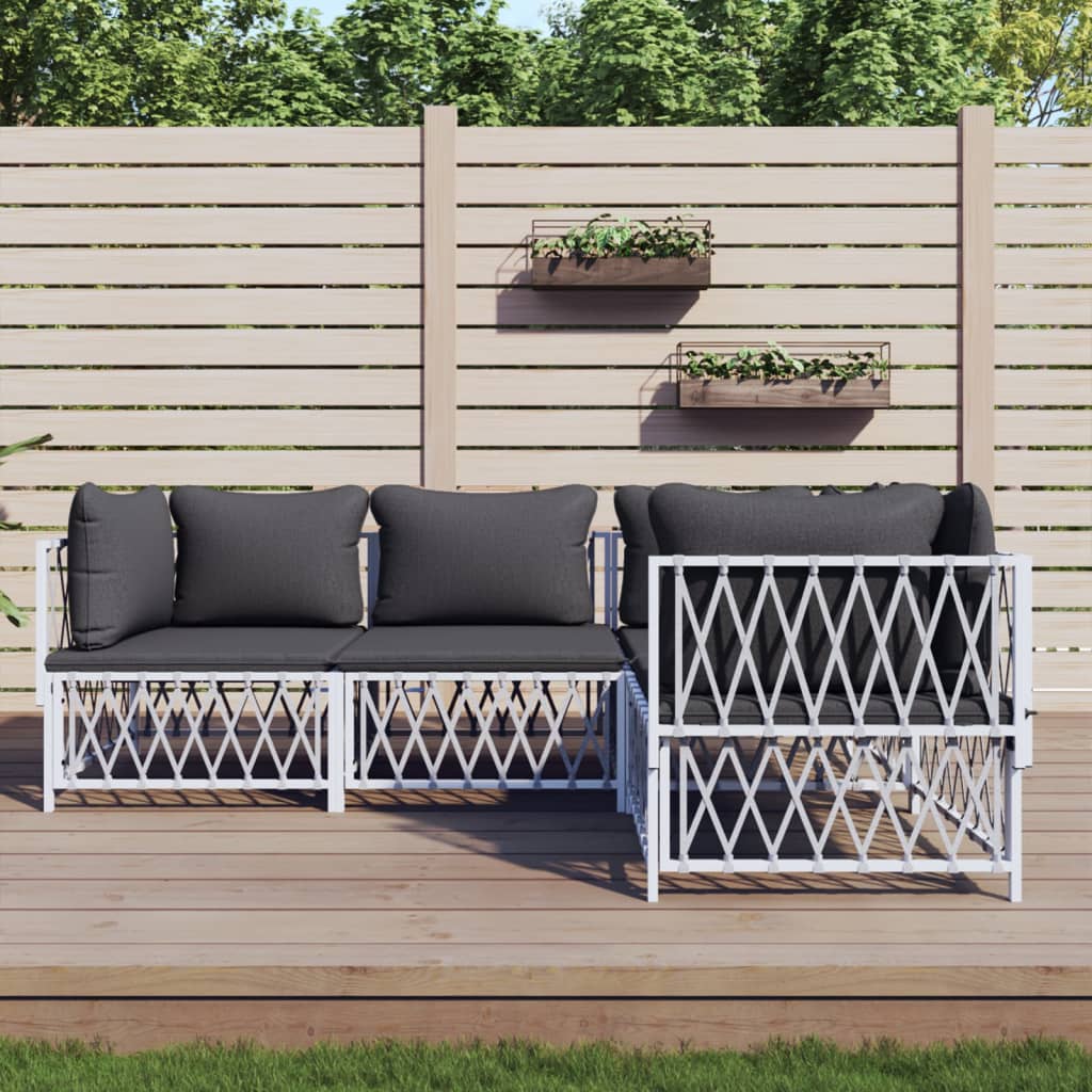 4-delige Loungeset met kussens staal wit is nu te koop bij PeponiXL, paradijselijk wonen!